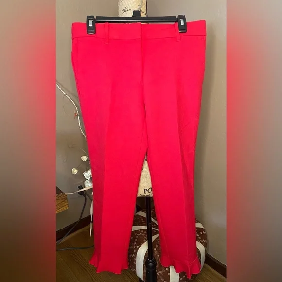 Ann Taylor Vibrant Red Jubilee Straight Leg Ruffle Hem Pants - Picture 3 of 5